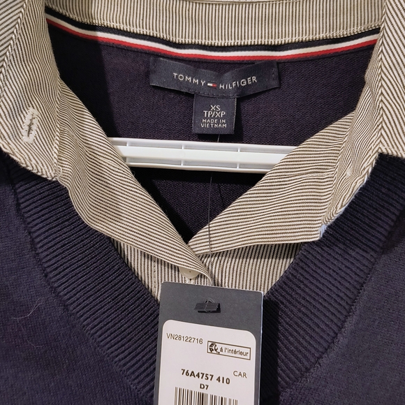 Tommy Hilfiger Sweaters - Tommy Hilfiger Dark Blue V-Neck with Striped Detail